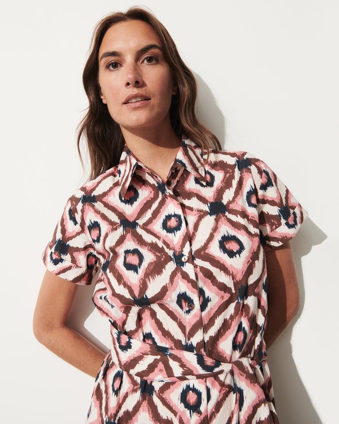 Figue Jenny Dress Painterly Diamond Ikat Chalk