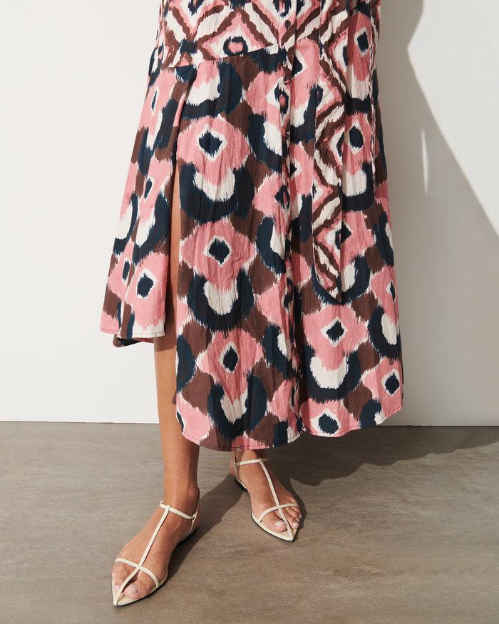 Figue Jenny Dress Painterly Diamond Ikat Chalk