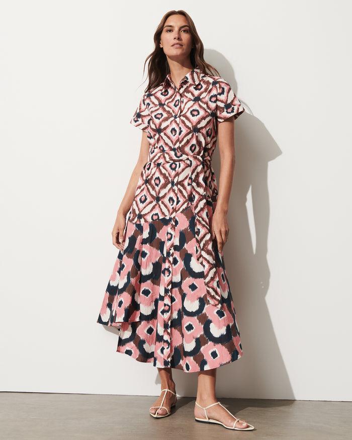 figue Jenny Dress Painterly Diamond Ikat Chalk