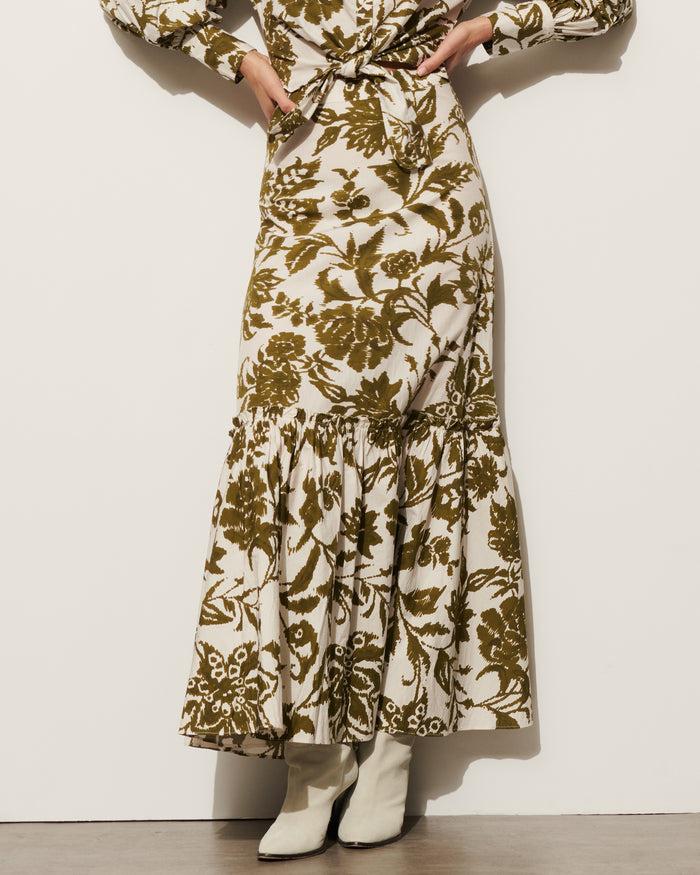Figue Jordan Skirt Ikat Floral Woodland Green