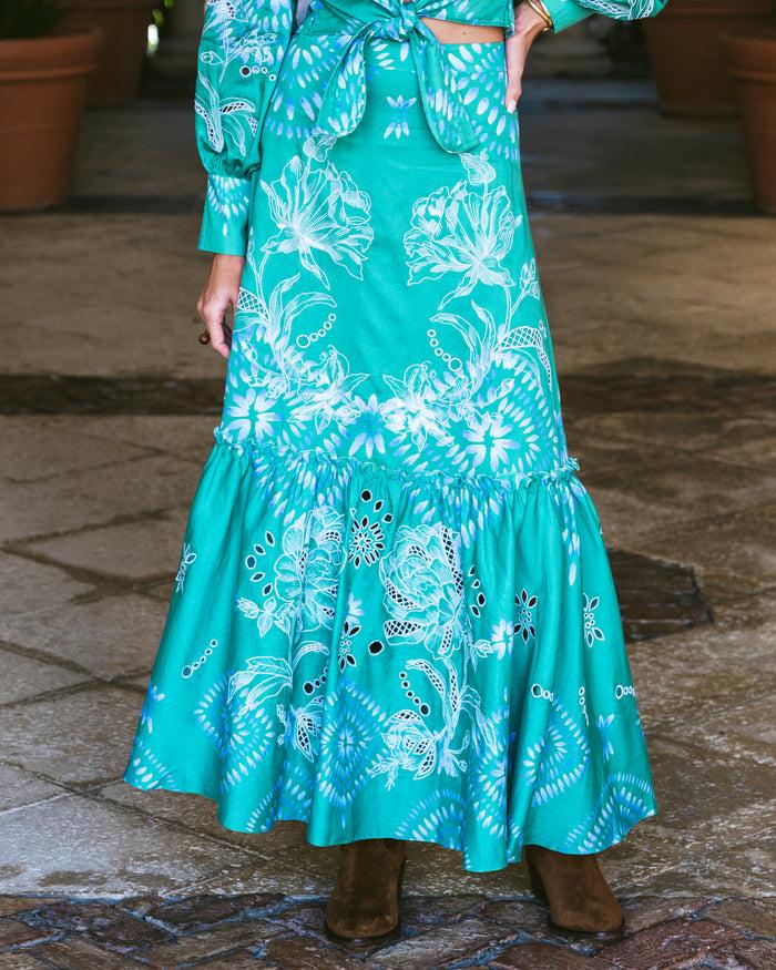 Figue Jordan Skirt Painterly Medallion Apple Green