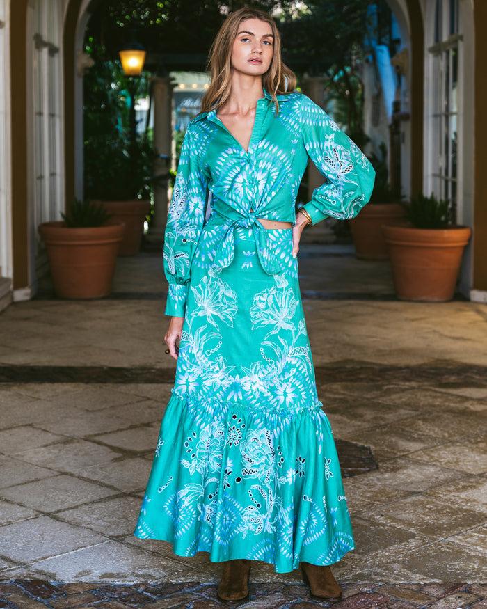 figue Jordan Skirt Painterly Medallion Apple Green