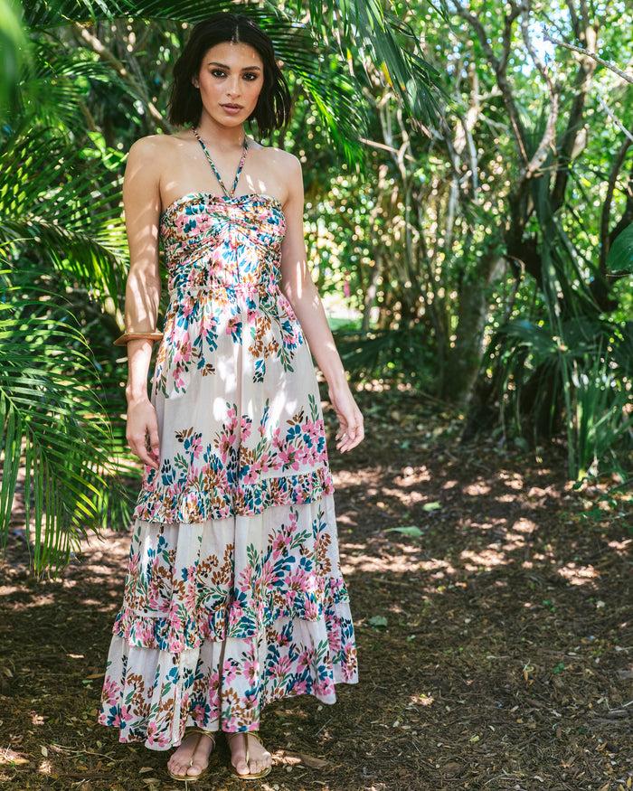 Figue June Dress Confetti Floral Biscotti Beige