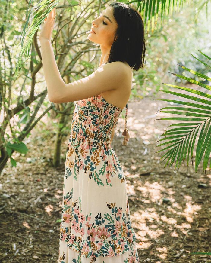 Figue June Dress Confetti Floral Biscotti Beige