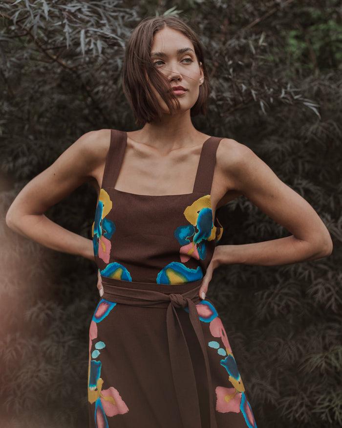 Figue Kailee Dress Inkblot Ikat Espresso Brown