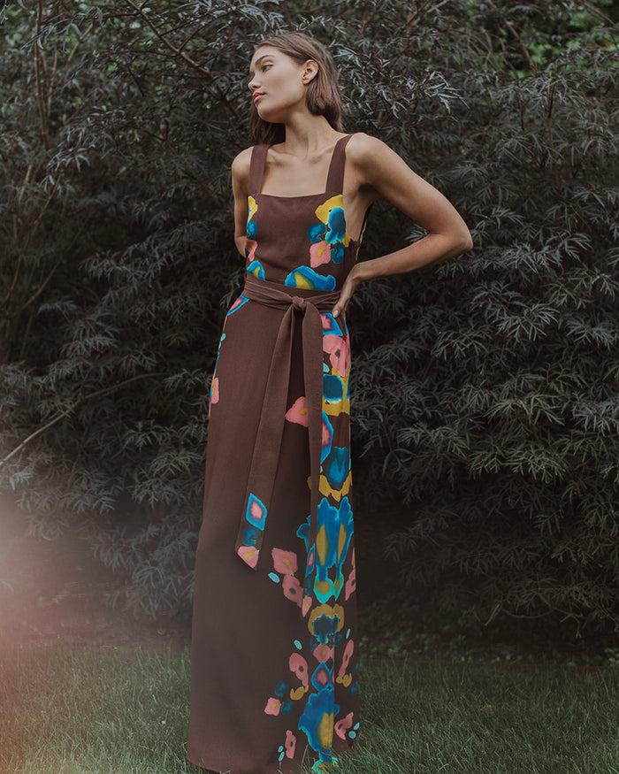 figue Kailee Dress Inkblot Ikat Espresso Brown