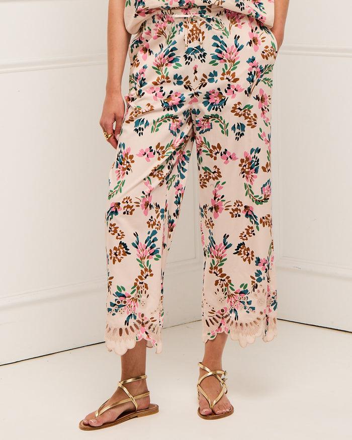 figue Lizzy Pant Confetti Floral Biscotti Beige