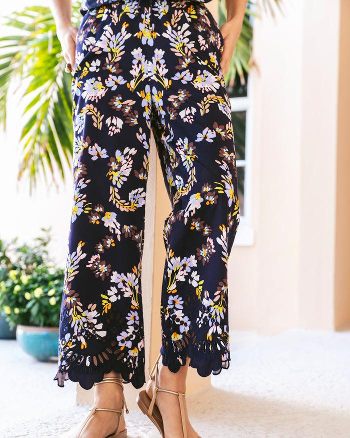 Figue Lizzy Pant Floral Bouquet True Navy