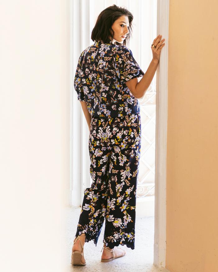 Figue Lizzy Pant Floral Bouquet True Navy