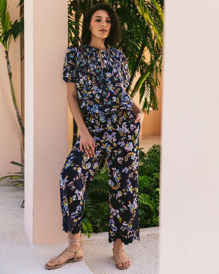 figue Lizzy Pant Floral Bouquet True Navy