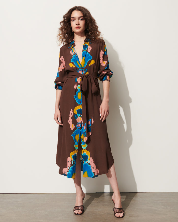 Figue Loretta Dress Inkblot Ikat Espresso Brown