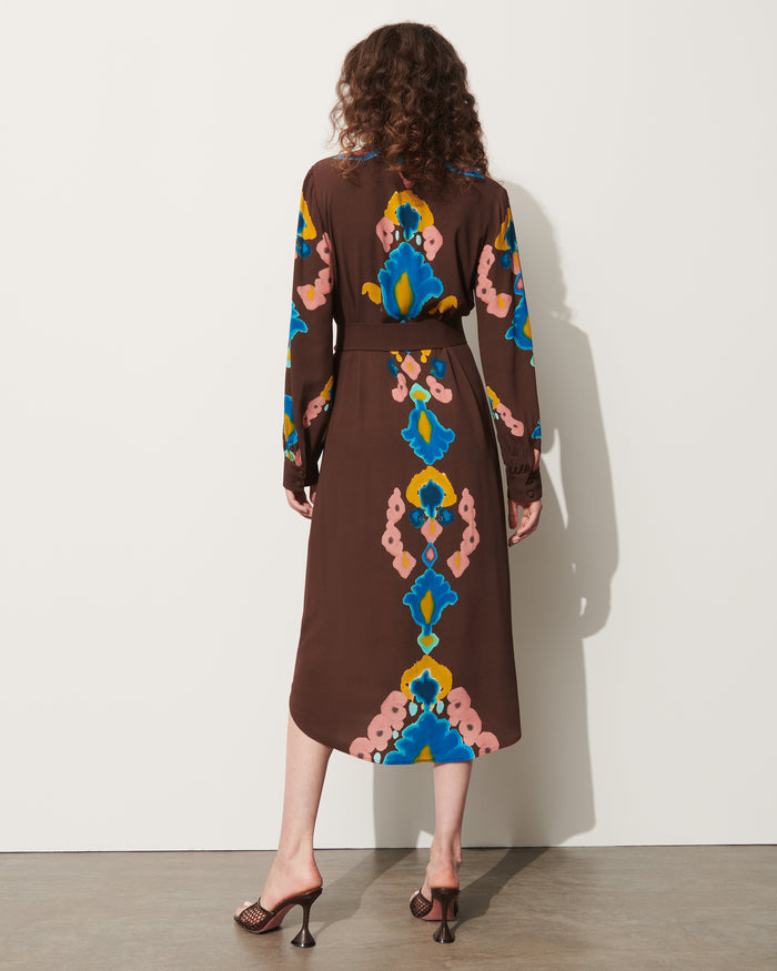 Figue Loretta Dress Inkblot Ikat Espresso Brown