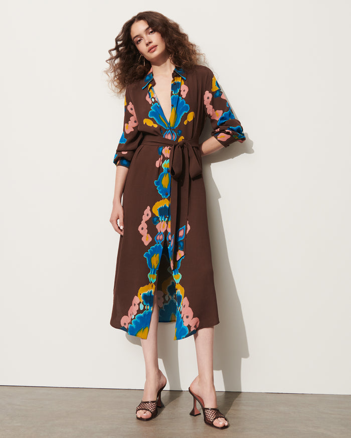 Figue Loretta Dress Inkblot Ikat Espresso Brown