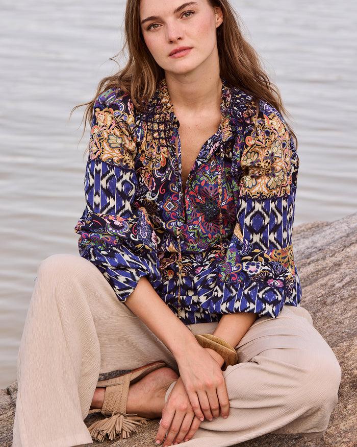 Figue Mae Top Kaleidoscope Paisley Combo Blue