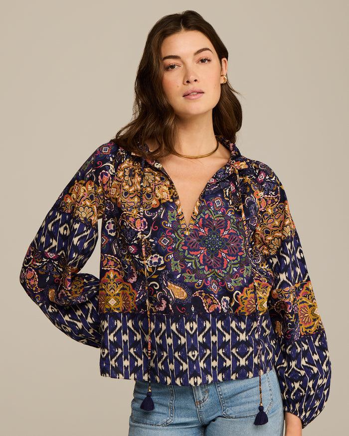 figue Mae Top Kaleidoscope Paisley Combo Blue