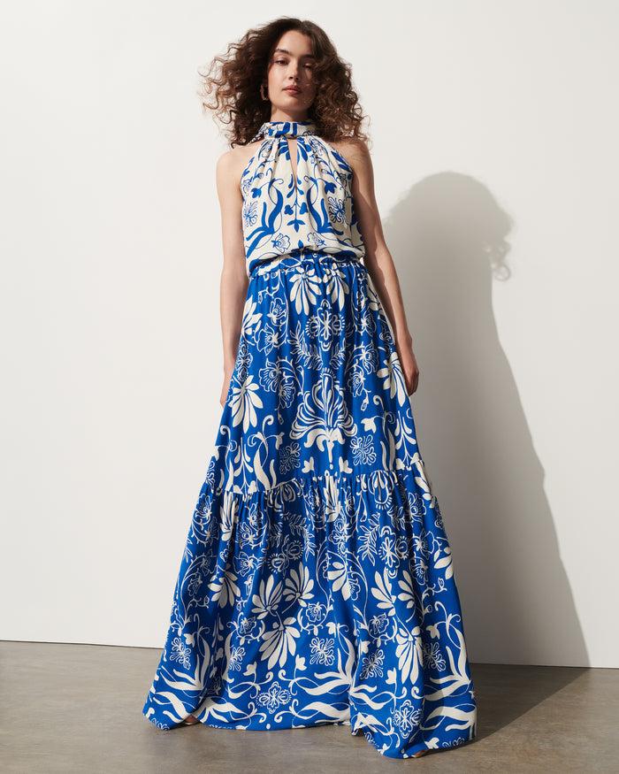 Figue Mia Skirt Floral Filigree Lapis Blue