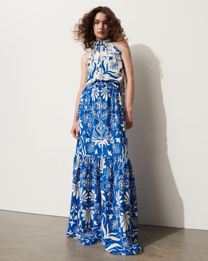 Figue Mia Skirt Floral Filigree Lapis Blue