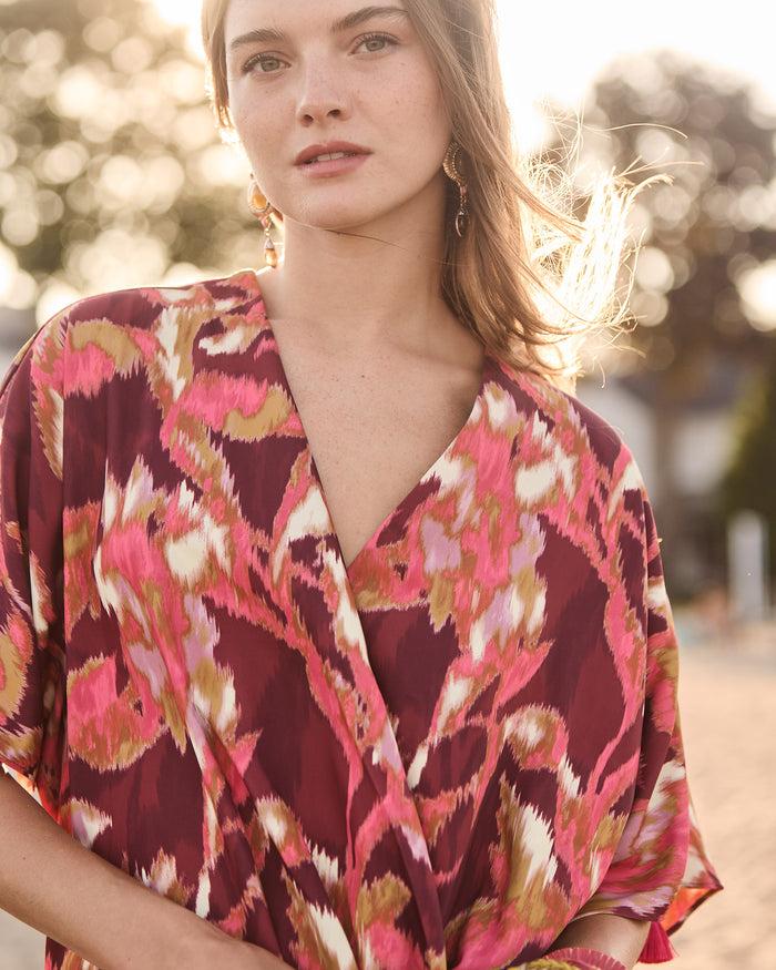 Figue Mirabel Top Ikat Foliage Bordeaux Red