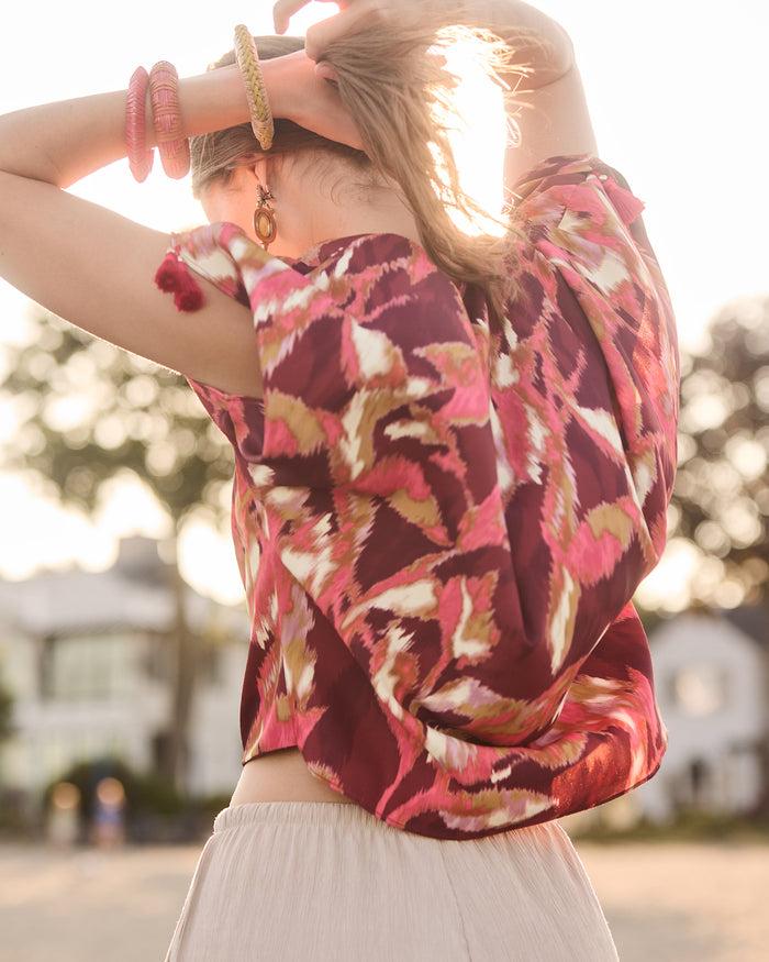 Figue Mirabel Top Ikat Foliage Bordeaux Red