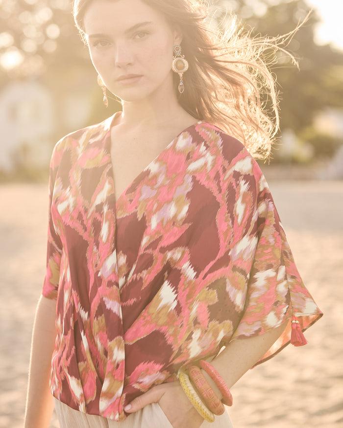 figue Mirabel Top Ikat Foliage Bordeaux Red