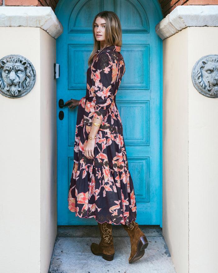 Figue Molly Dress Floral Sketch Royal Dusk