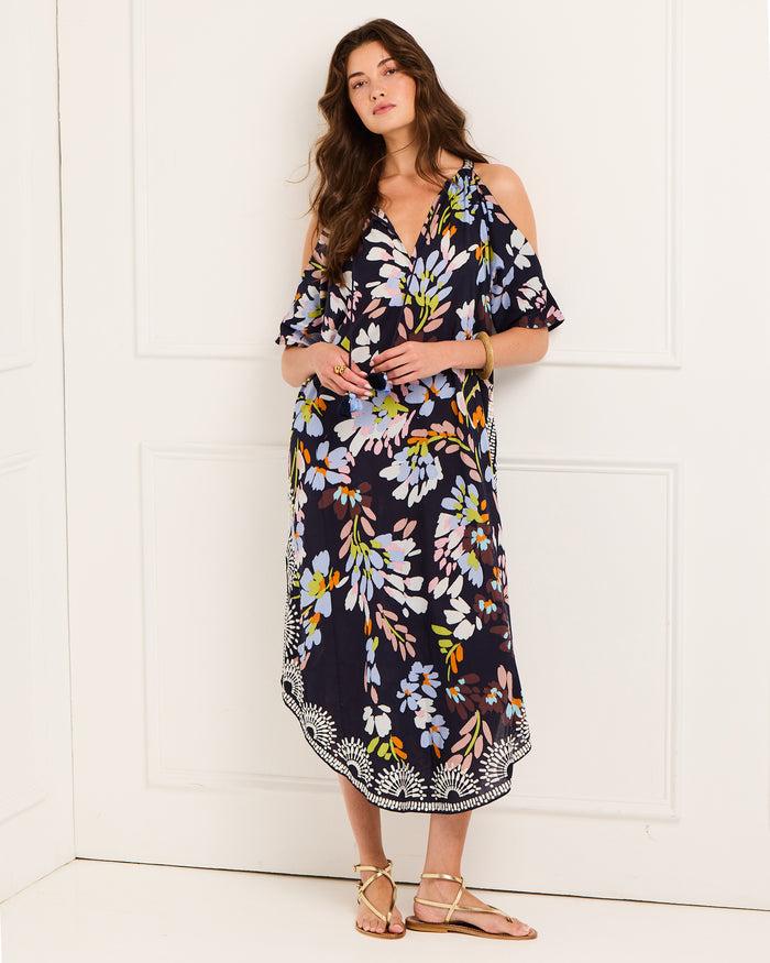 Figue Naomi Kaftan Floral Bouquet True Navy