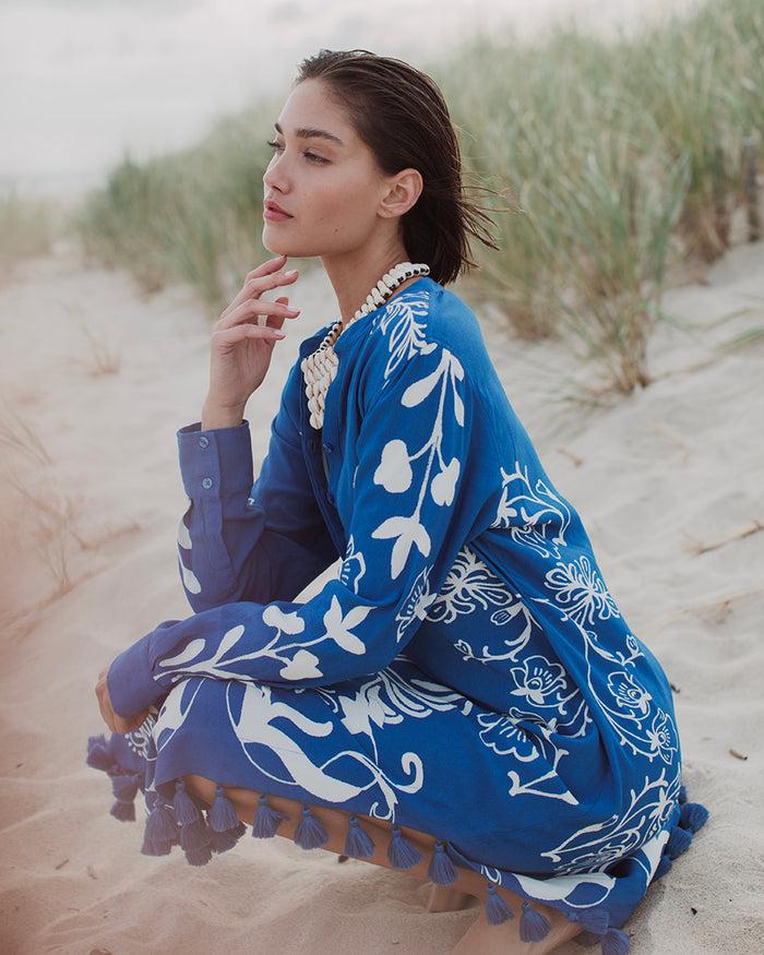 Figue Paolina Kaftan Floral Filigree Lapis Blue