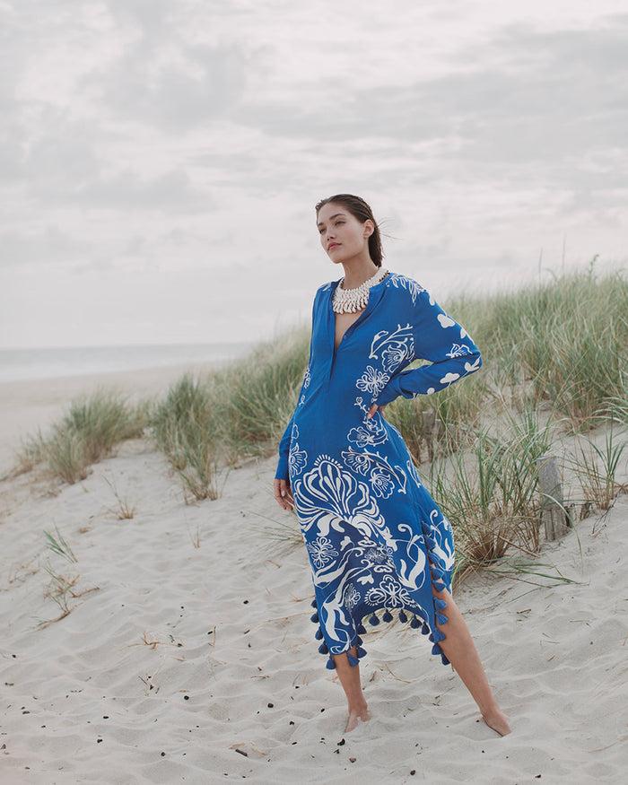 figue Paolina Kaftan Floral Filigree Lapis Blue