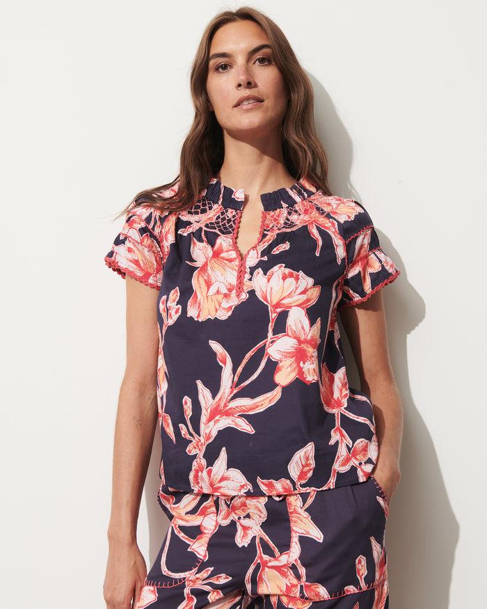 Figue Rosie Top Floral Sketch Royal Dusk