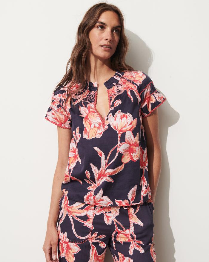 Figue Rosie Top Floral Sketch Royal Dusk