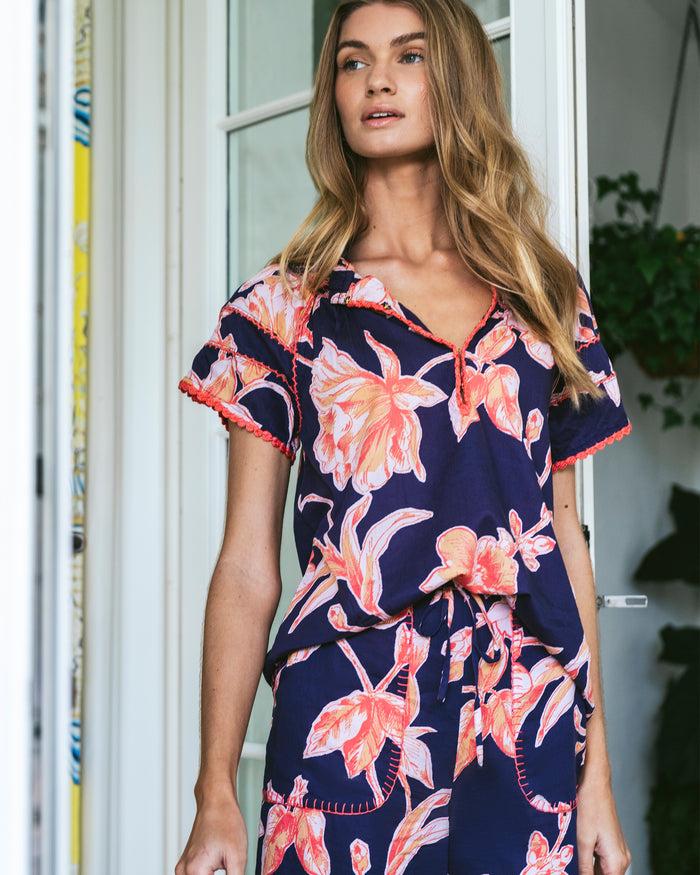 figue Rosie Top Floral Sketch Royal Dusk