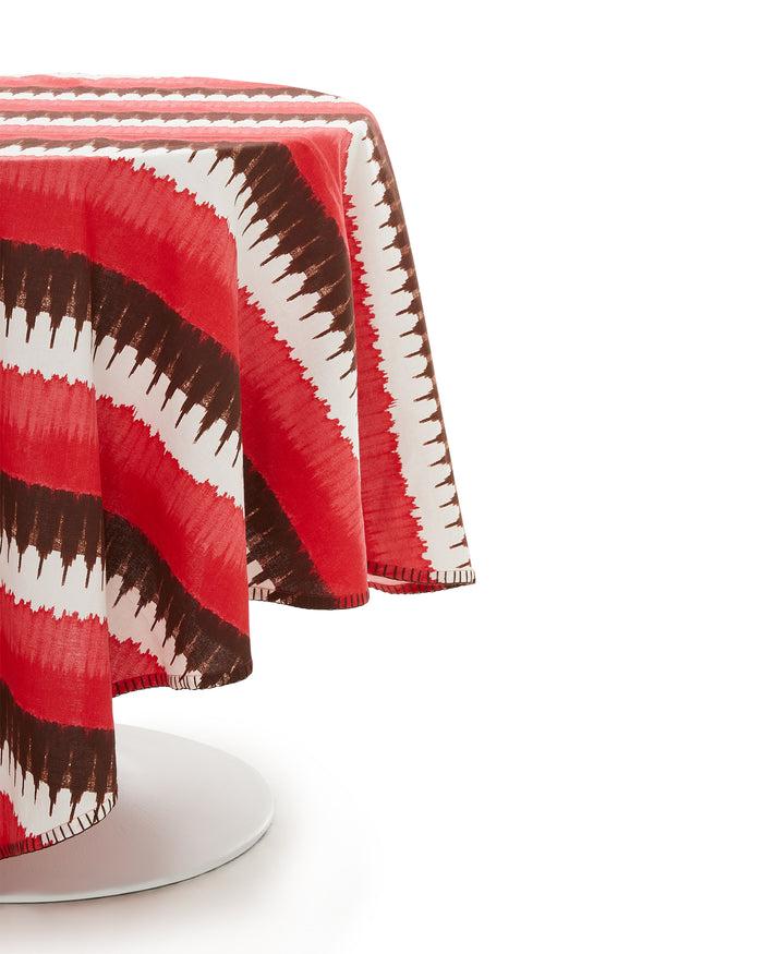 Figue Round Tablecloth Ikat Stripe Coral
