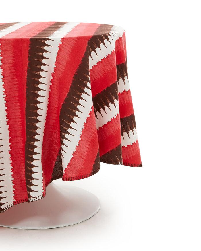 figue Round Tablecloth Ikat Stripe Coral