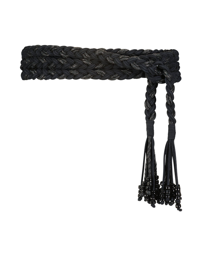 figue Skinny Braided Belt Black