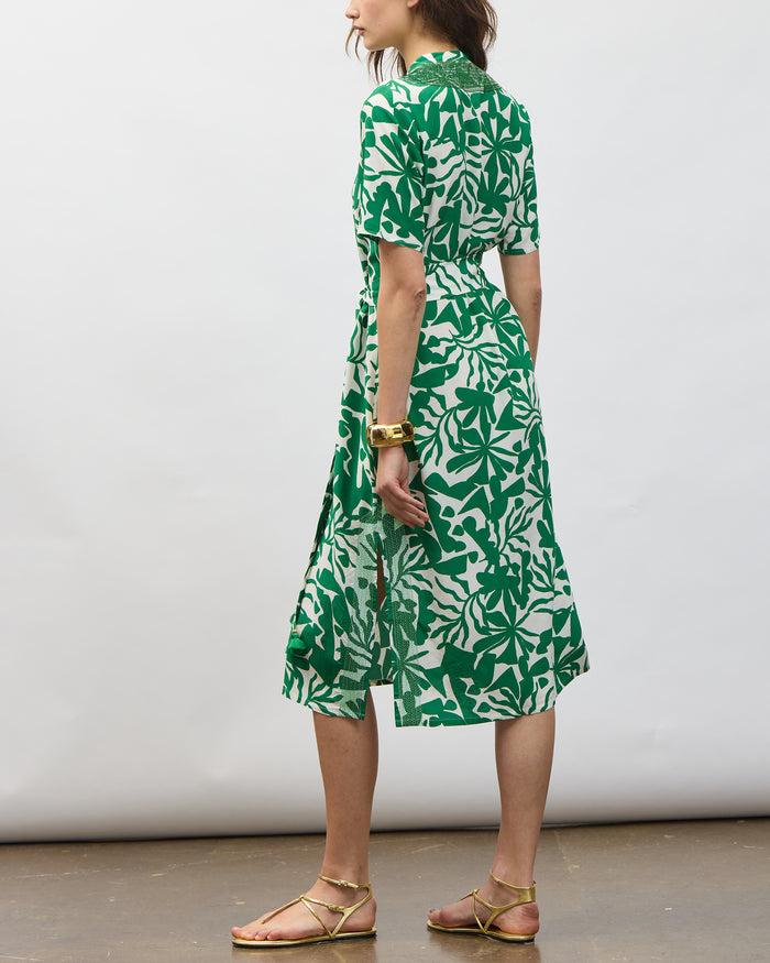 Figue Thandie Kaftan Abstract Flora Garden Green