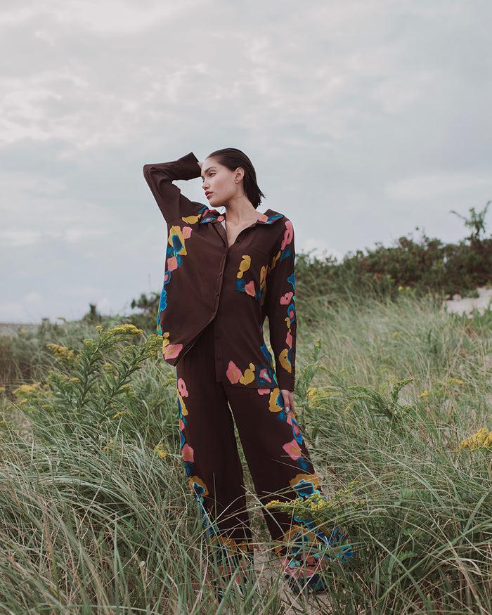 Figue Tori Top Inkblot Ikat Espresso Brown