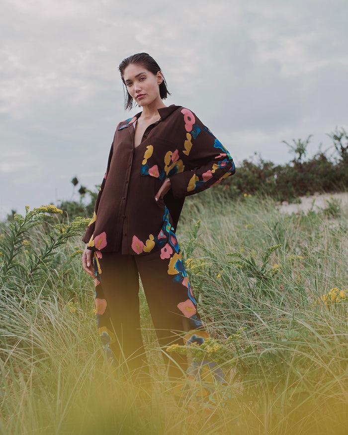 Figue Tori Top Inkblot Ikat Espresso Brown