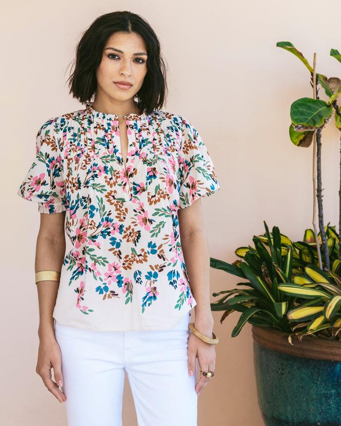 Figue Wilma Top Confetti Floral Biscotti Beige