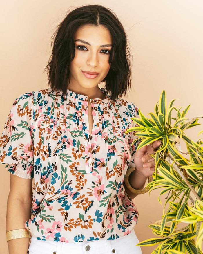 Figue Wilma Top Confetti Floral Biscotti Beige