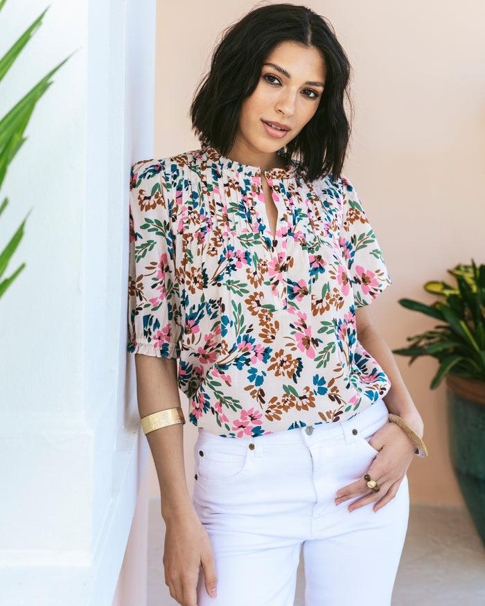 figue Wilma Top Confetti Floral Biscotti Beige