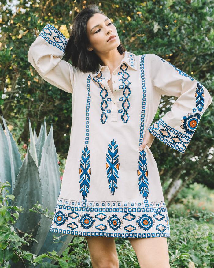 Figue Jamie Dress Medallion Tapestry Biscotti Beige