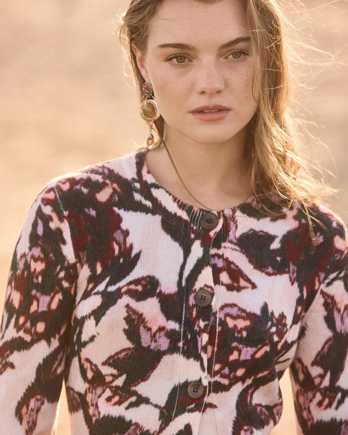 Figue Louisa Cardigan Sweater Ikat Foliage Beach Beige