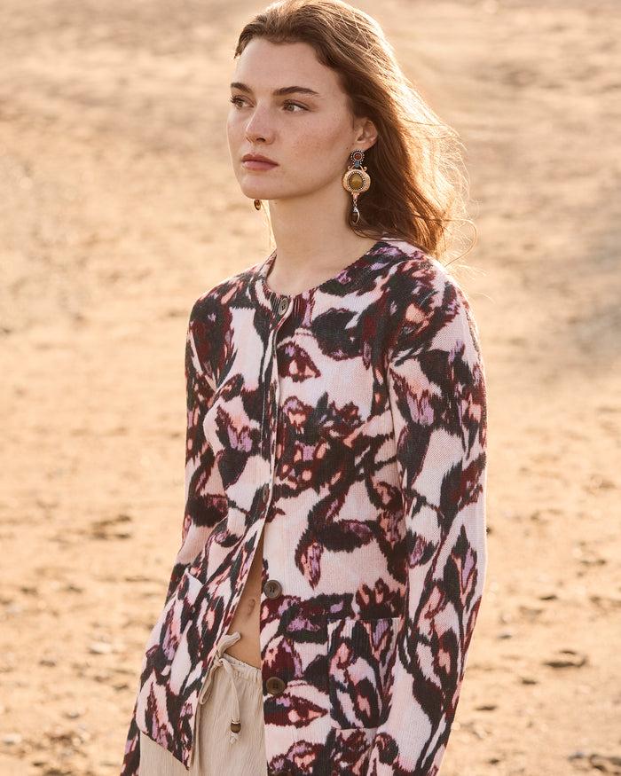 figue Louisa Cardigan Sweater Ikat Foliage Beach Beige