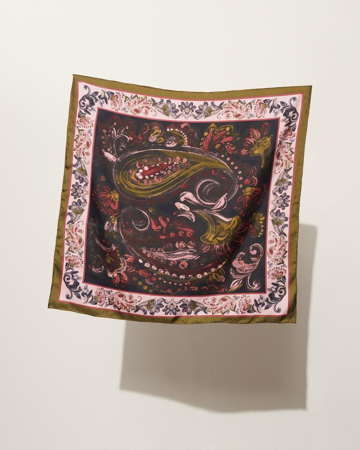Figue Maureen Square Scarf Painterly Paisley Berry Blue