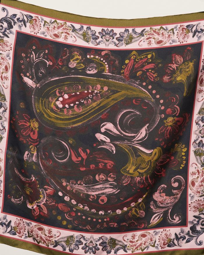 figue Maureen Square Scarf Painterly Paisley Berry Blue