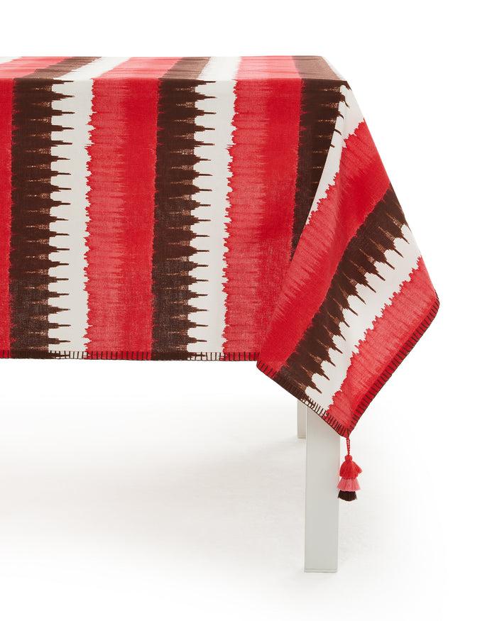 figue Rectangle Tablecloth (120"x80") Ikat Stripe Coral