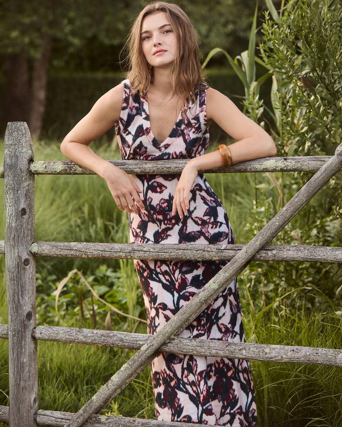 figue Roxanne Sweater Dress Ikat Foliage Beach Beige