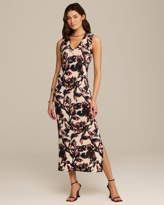 Figue Roxanne Sweater Dress Ikat Foliage Beach Beige