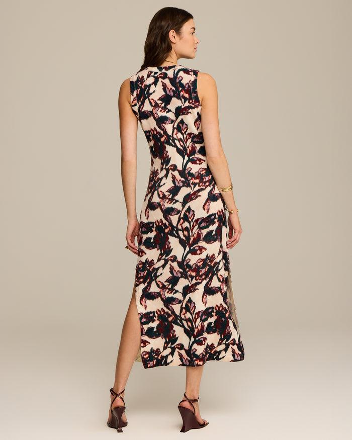 Figue Roxanne Sweater Dress Ikat Foliage Beach Beige