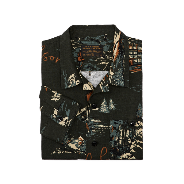 Filson Elk Heights Camp Shirt Green Northwest Scenic Print